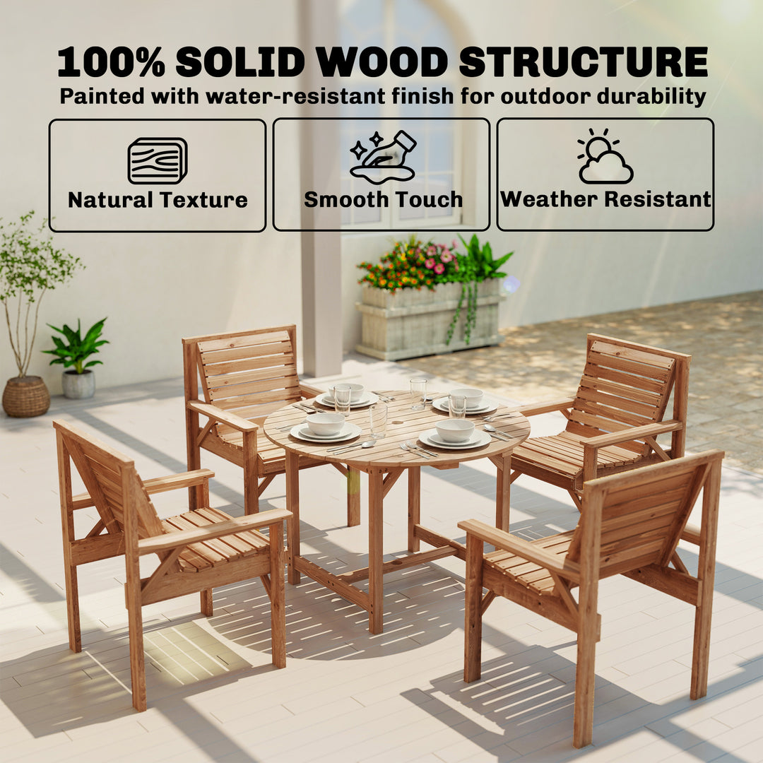 5 Pieces Garden Dining Set with Parasol Hole, Round Outdoor Table and 