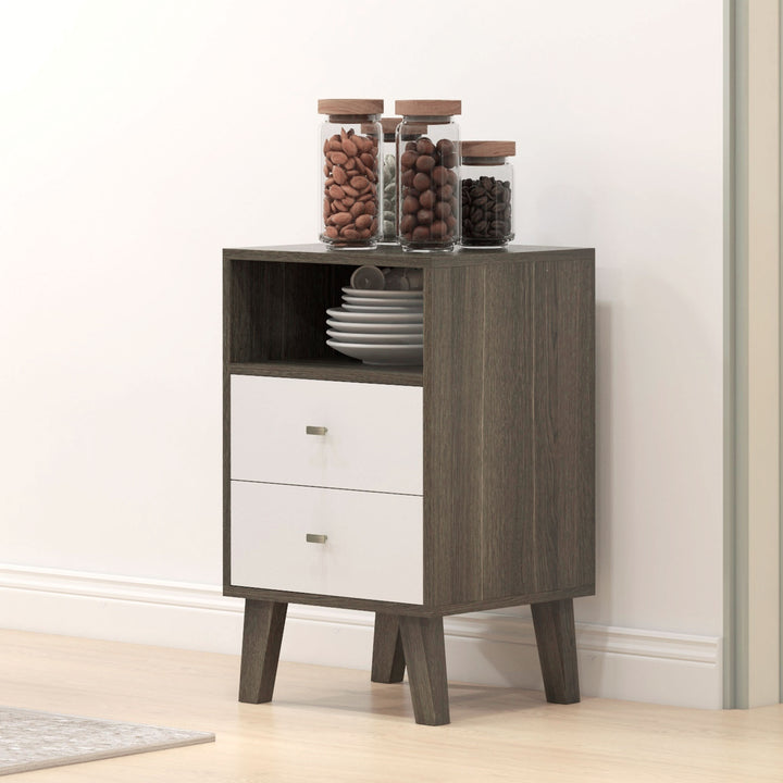 HOMCOM Industrial-Scandinavian Mix Bedside Table, with Drawers and Shelf