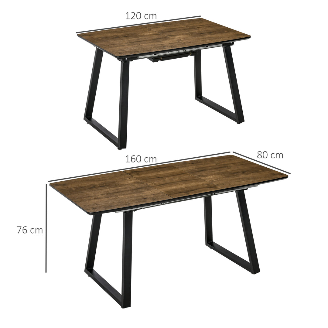 HOMCOM Extendable Folding Kitchen Table, Rectangular Wood Effect Tabletop for 4-6 People with Metal Frame & Hidden Leaves | Aosom UK