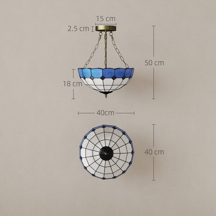 MCL Tiffany Style Ceiling Light, Vintage Chandelier with 3 E27 Sockets, Semi Flush Mount for Living Room, Bulbs Not Included