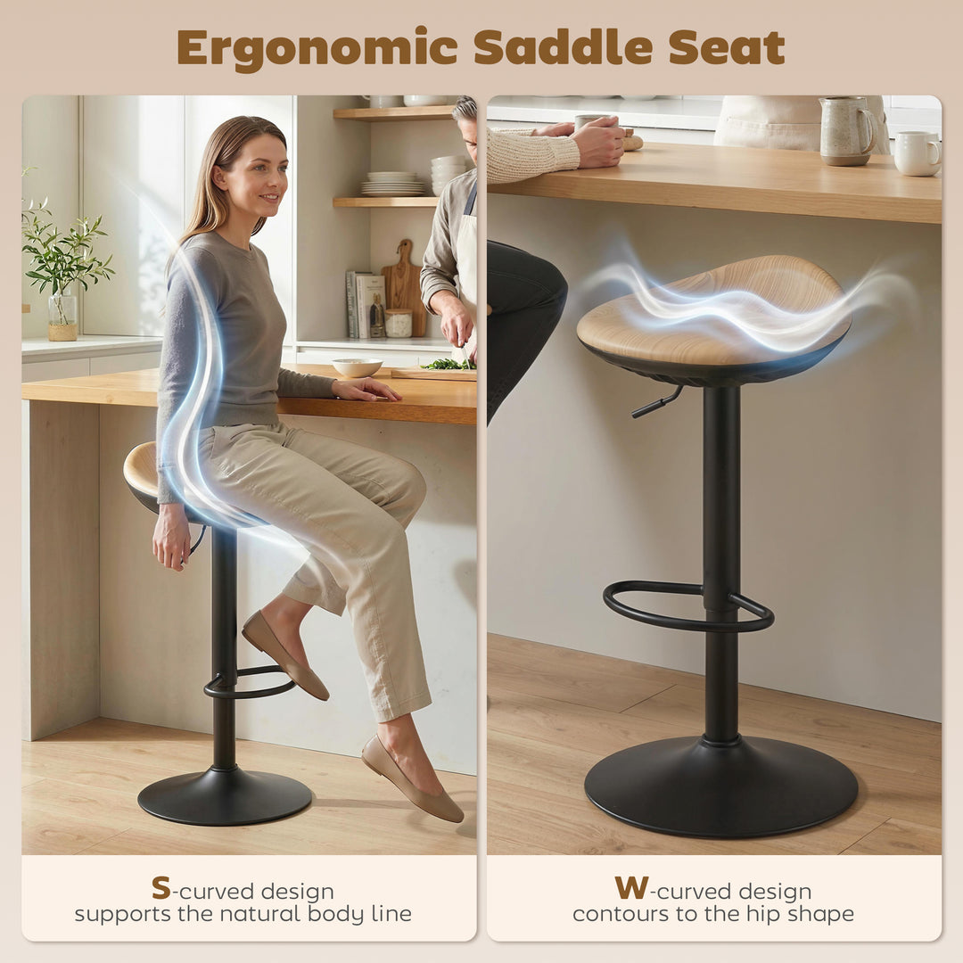 Set of 2 Barstools PU Leather Kitchen Stools with Saddle Seat Height A