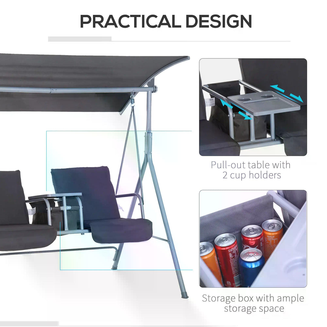 Steel Frame 2-Seater Swing Chair w/ Table Grey