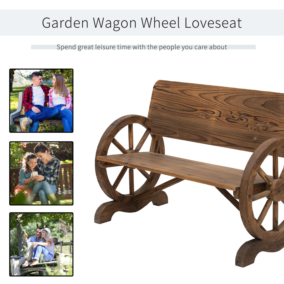 Fir Wood 2-Seater Outdoor Garden Wagon Wheel Bench