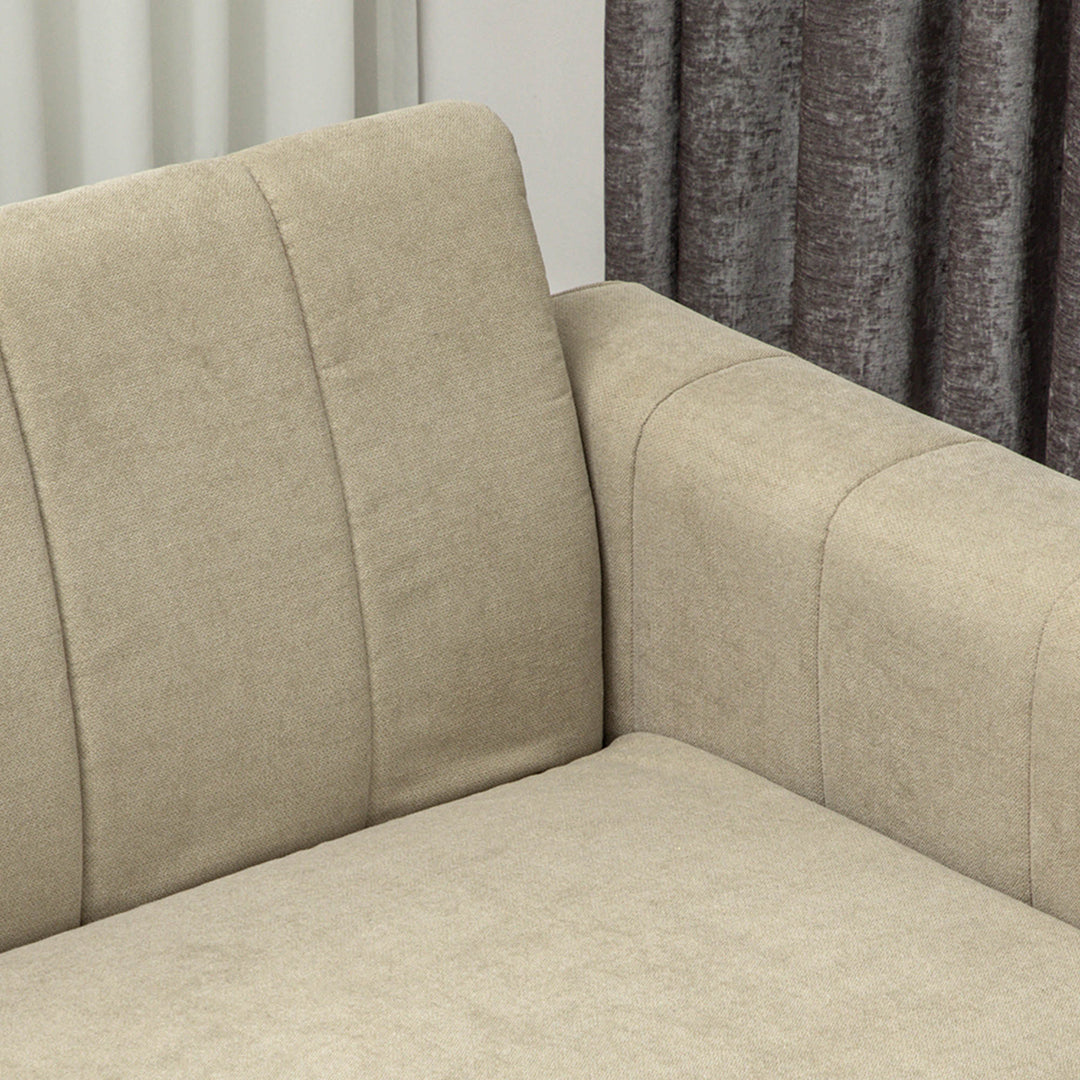 3 Seater Sofa, Modern Fabric Sofa Couch, Channel Tufted Upholstered Sofa Settee for Living Room, Guest Room, Bedroom, Home Office, Khaki