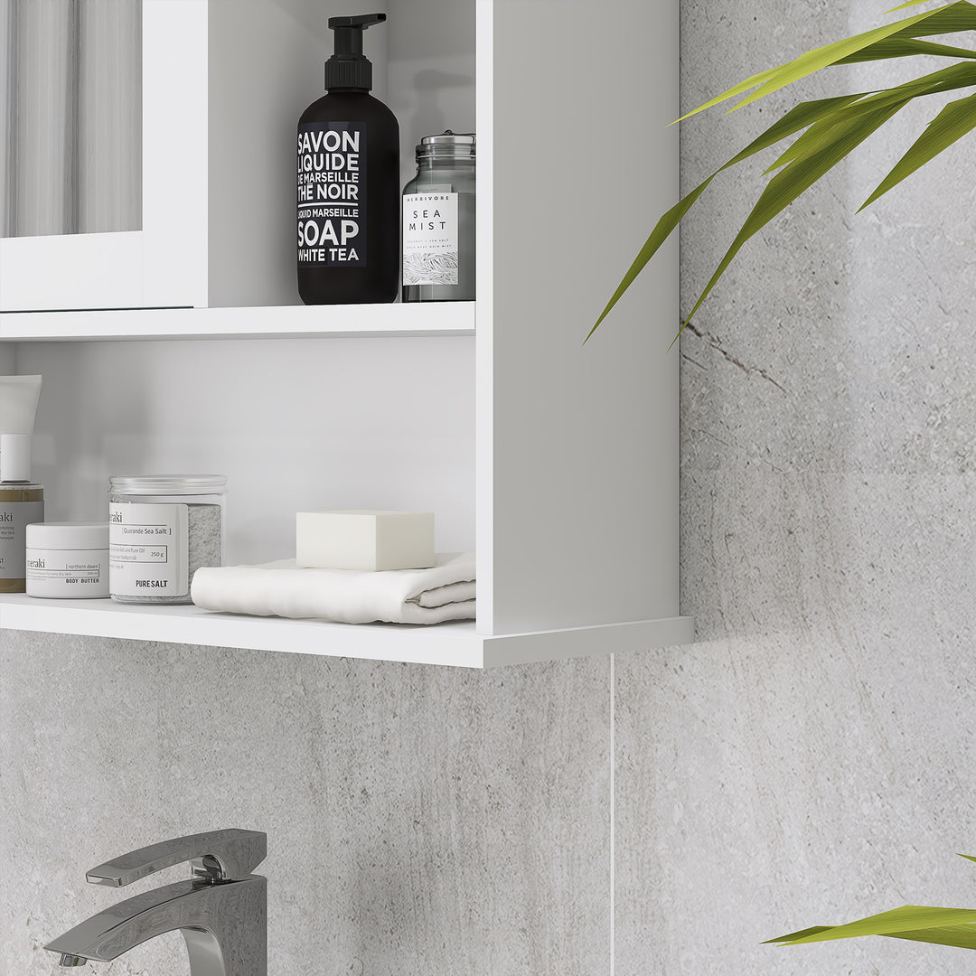 Bathroom Cabinet, Wall Mount Storage Organizer with Mirror, Adjustable Shelf for Bathroom, Kitchen, Bedroom, White