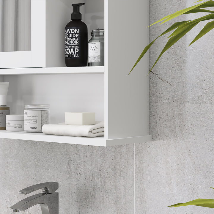 Bathroom Cabinet, Wall Mount Storage Organizer with Mirror, Adjustable Shelf for Bathroom, Kitchen, Bedroom, White