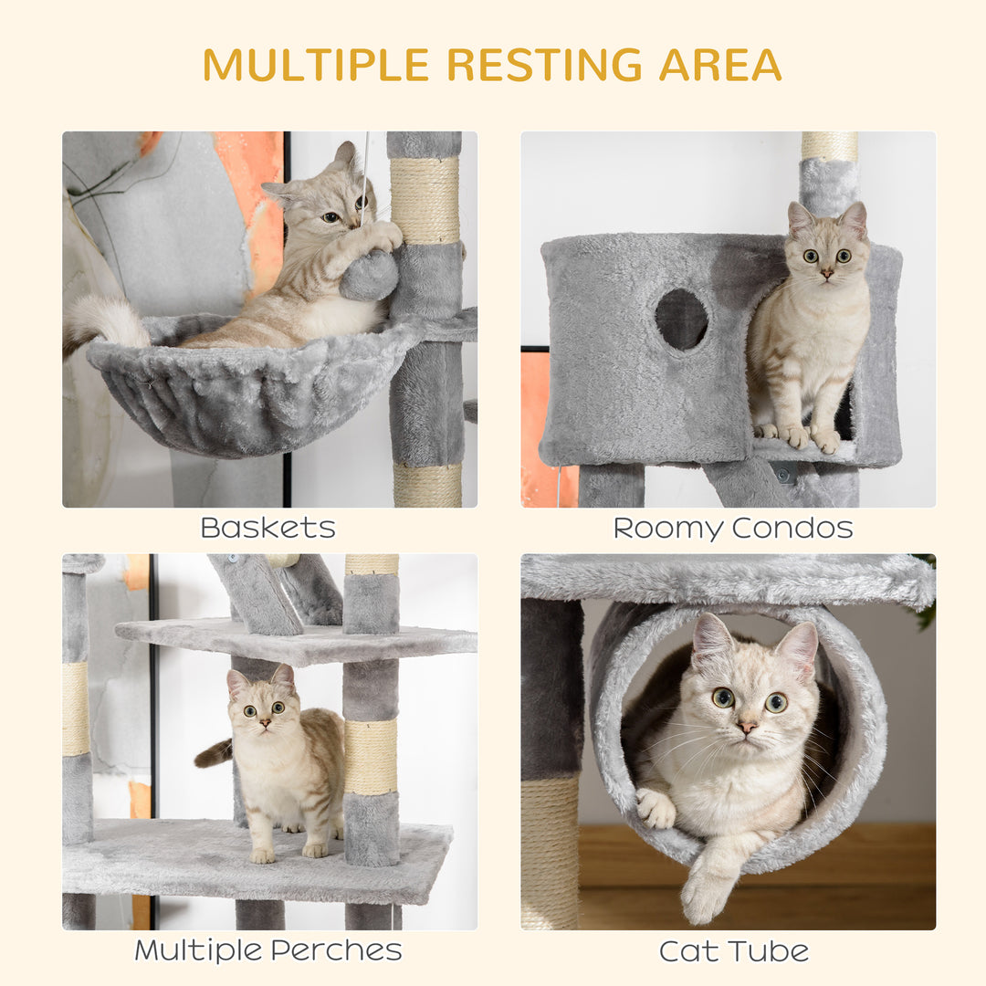 Floor to Ceiling Cat Tree for Indoor Cats, 240-260cm, Adjustable Height - Light Grey