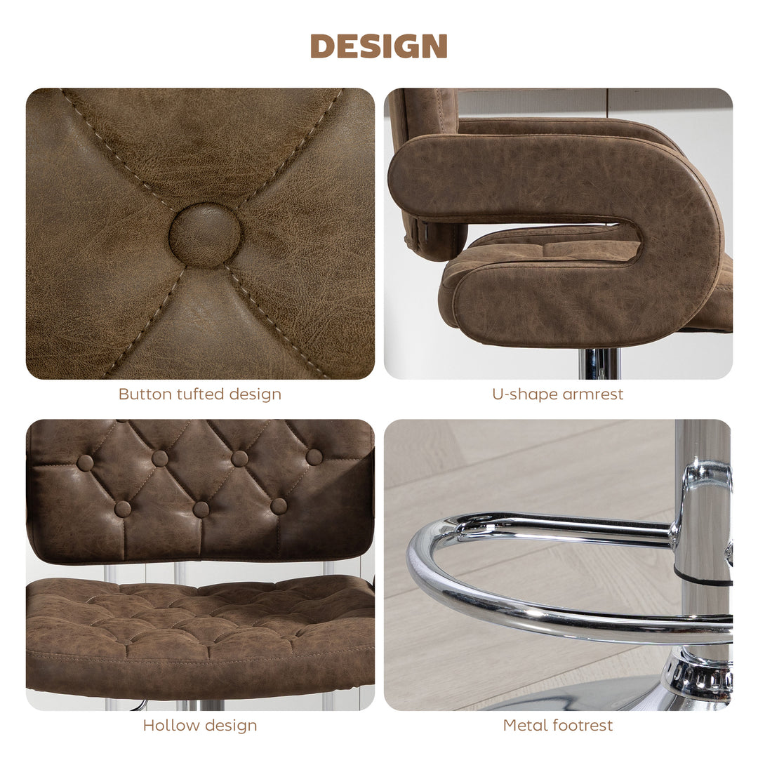 MCL PU Leather Upholstered Swivel Bar Stool, Height Adjustable with Back, Armrest, Footrest, Coffee