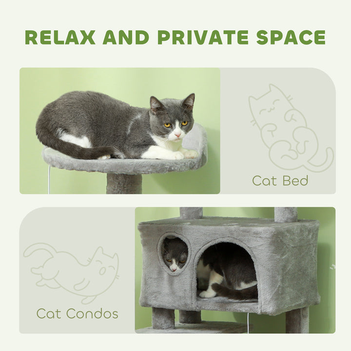138cm Cat Tree, Multi-Level Cat Tower with Scratching Posts and Pad, Bed, Condos, Platforms, Toy Balls, Light Grey