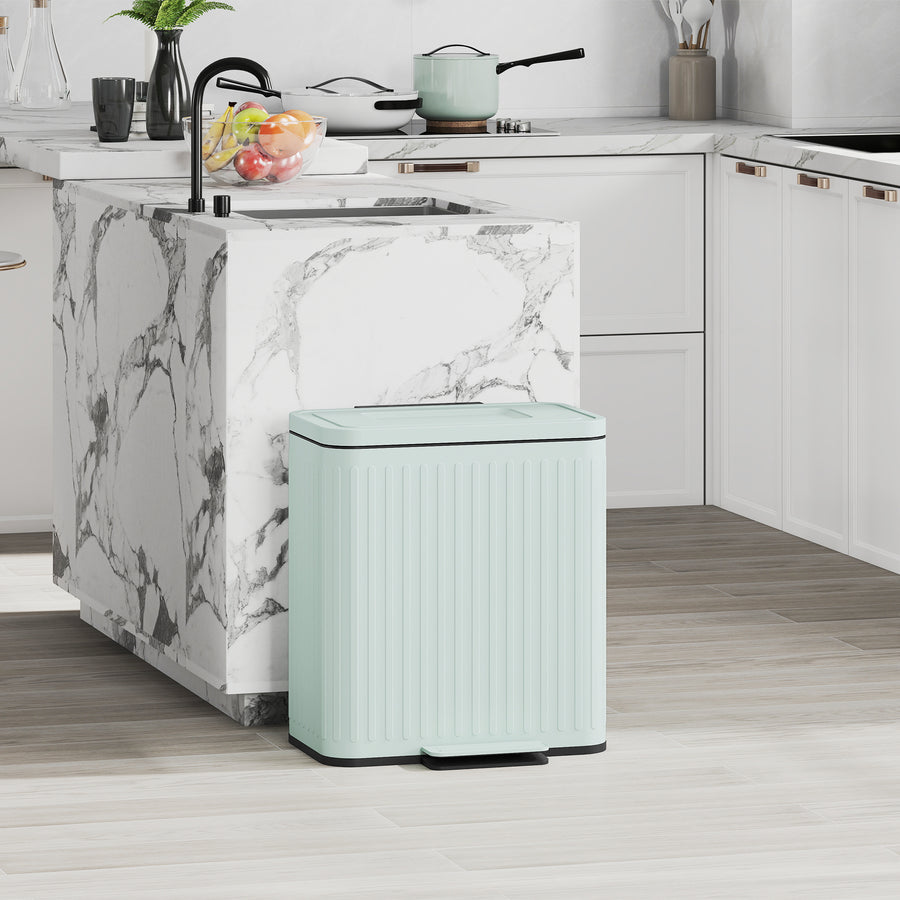 40L Dual Compartment Rubbish Bin, with Soft-Close Lid - Green