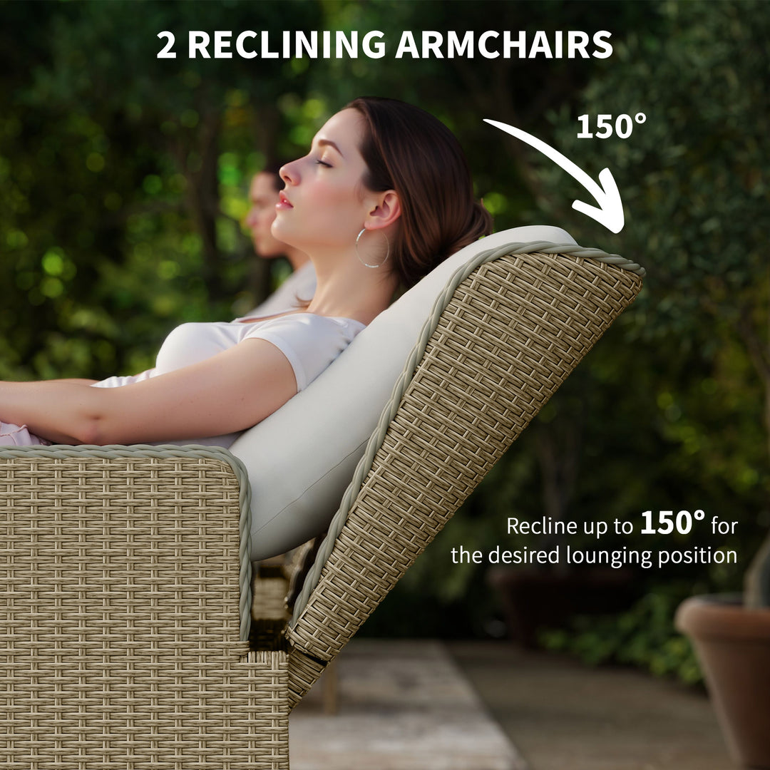 Five-Piece Reclining Rattan Chair Set - Light Grey