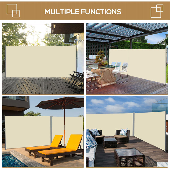 Retractable Sun Side Awning Screen Fence Patio Garden Wall Balcony Screening Panel Outdoor Blind Privacy Divider (3x2M, Cream)