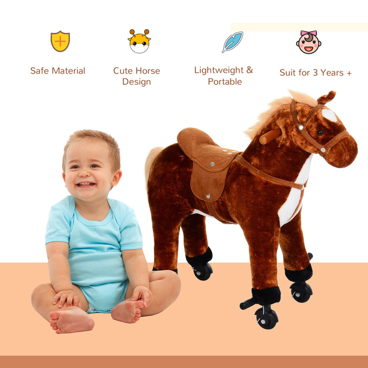 HOMCOM Kids Plush Ride On Walking Horse W/Sound-Brown