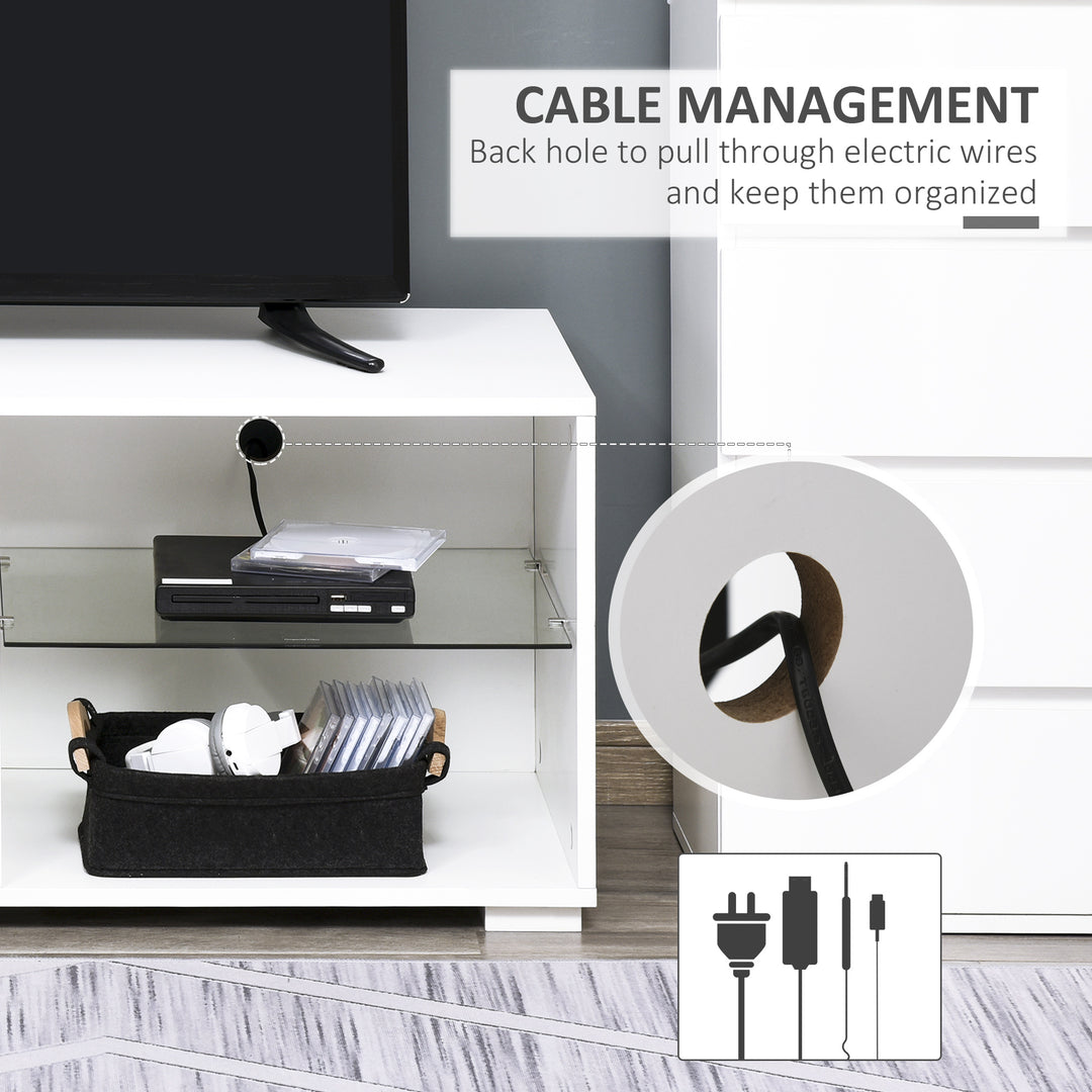 High Gloss TV Stand Storage Cabinet with 2 Shelves for Living Room Home Furniture White