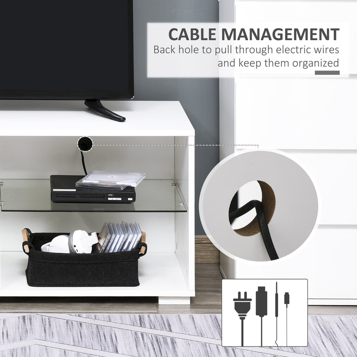 High Gloss TV Stand Storage Cabinet with 2 Shelves for Living Room Home Furniture White