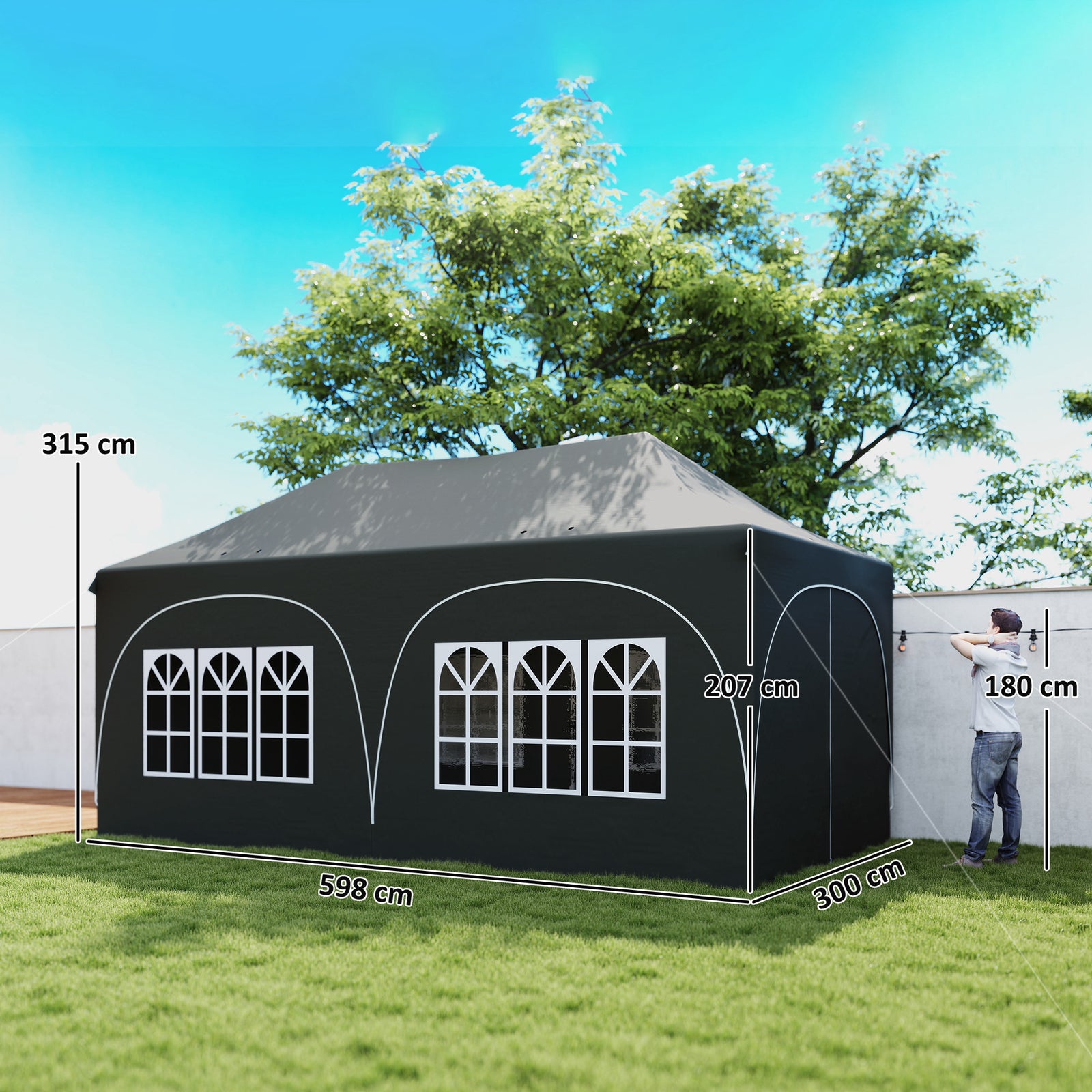 3 x 6m Pop Up Gazebo Shelter with Sides, 6 Sandbags, Peak Top Garden P