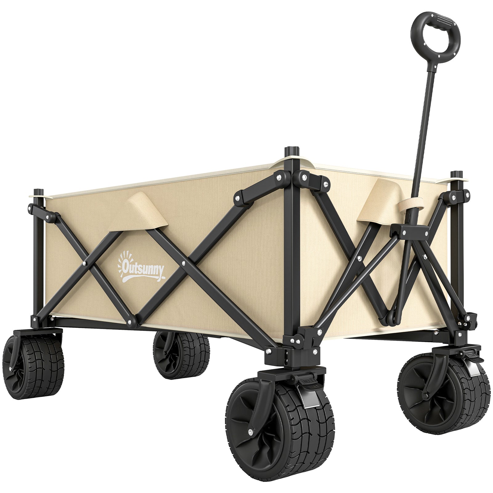 Folding Garden Trolley, Outdoor Wagon Cart with Carry Bag, for Beach, Camping, Festival, 120KG Capacity, Khaki