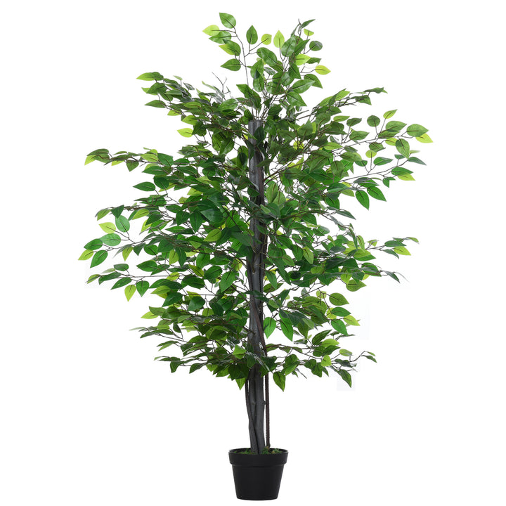 Outsunny 145cm Artificial Tree Banyan Plant Faux Decorative Tree W/ Cement Pot Vibrant Greenery Shrubbery Indoor Outdoor Accessory