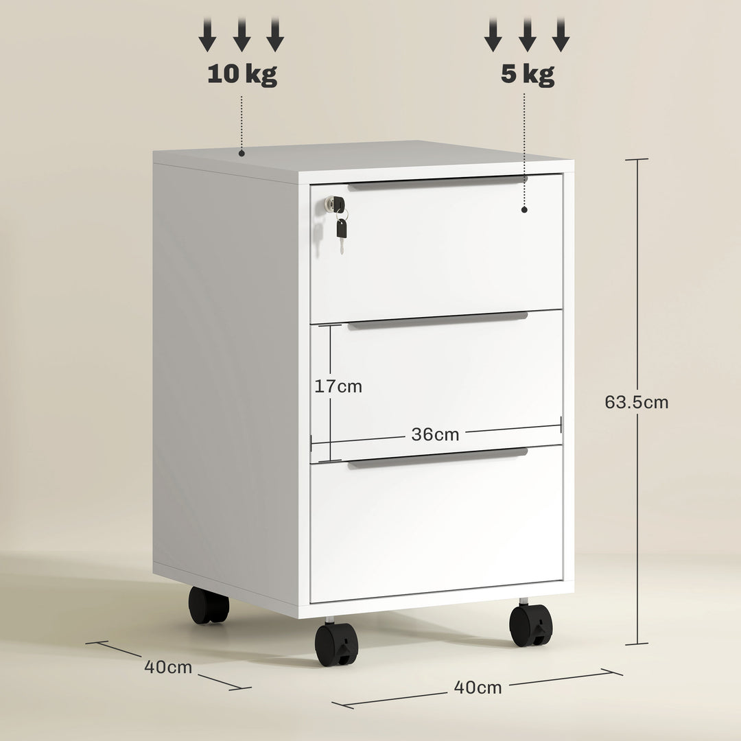 Three-Drawer Locking Filing Cabinet - White