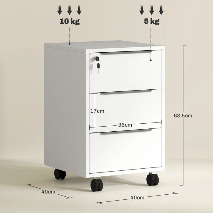 Three-Drawer Locking Filing Cabinet - White