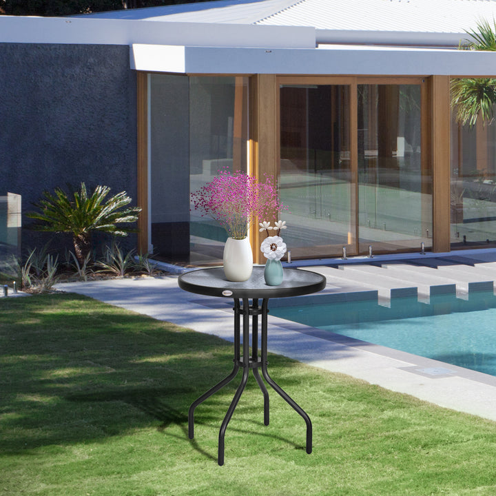 Bistro Coffee Table Outdoor Tempered Glass Top Table Garden Round Dining Table - 60cm Diameter