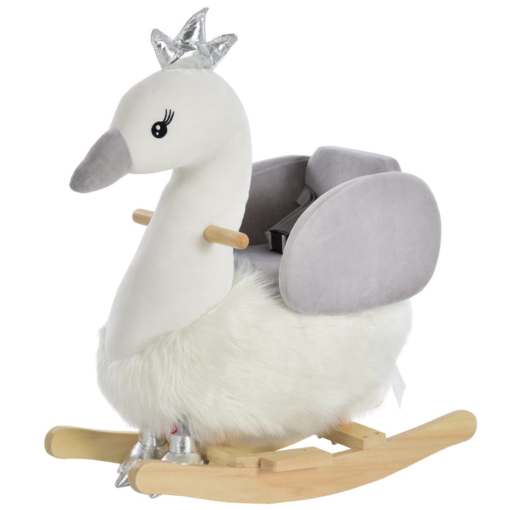 HOMCOM Kids Plush Ride-On Rocking Animal Horse Swan-shaped Toy Rocker with Realistic Sounds for Toddler 18-36 Months | Aosom UK