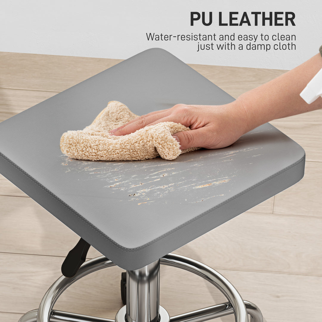 Faux Leather Padded Salon Stool - Grey