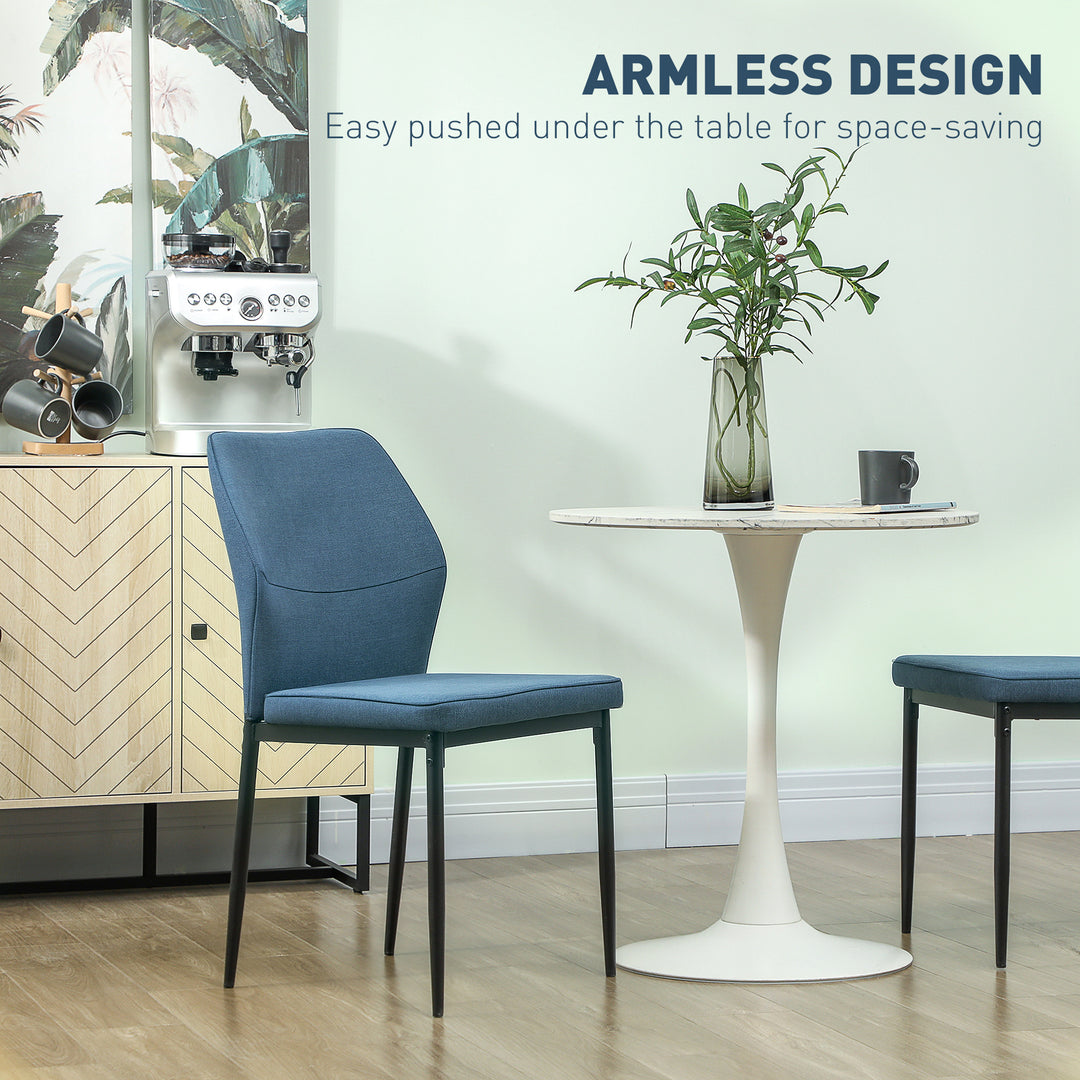 Velvet Dining Chairs Set of 2, Modern Armless Upholstered Kitchen Chairs with Metal Legs, Curved Back and Padded Seat, for Dining Room, Bedroom, Living Room, Blue
