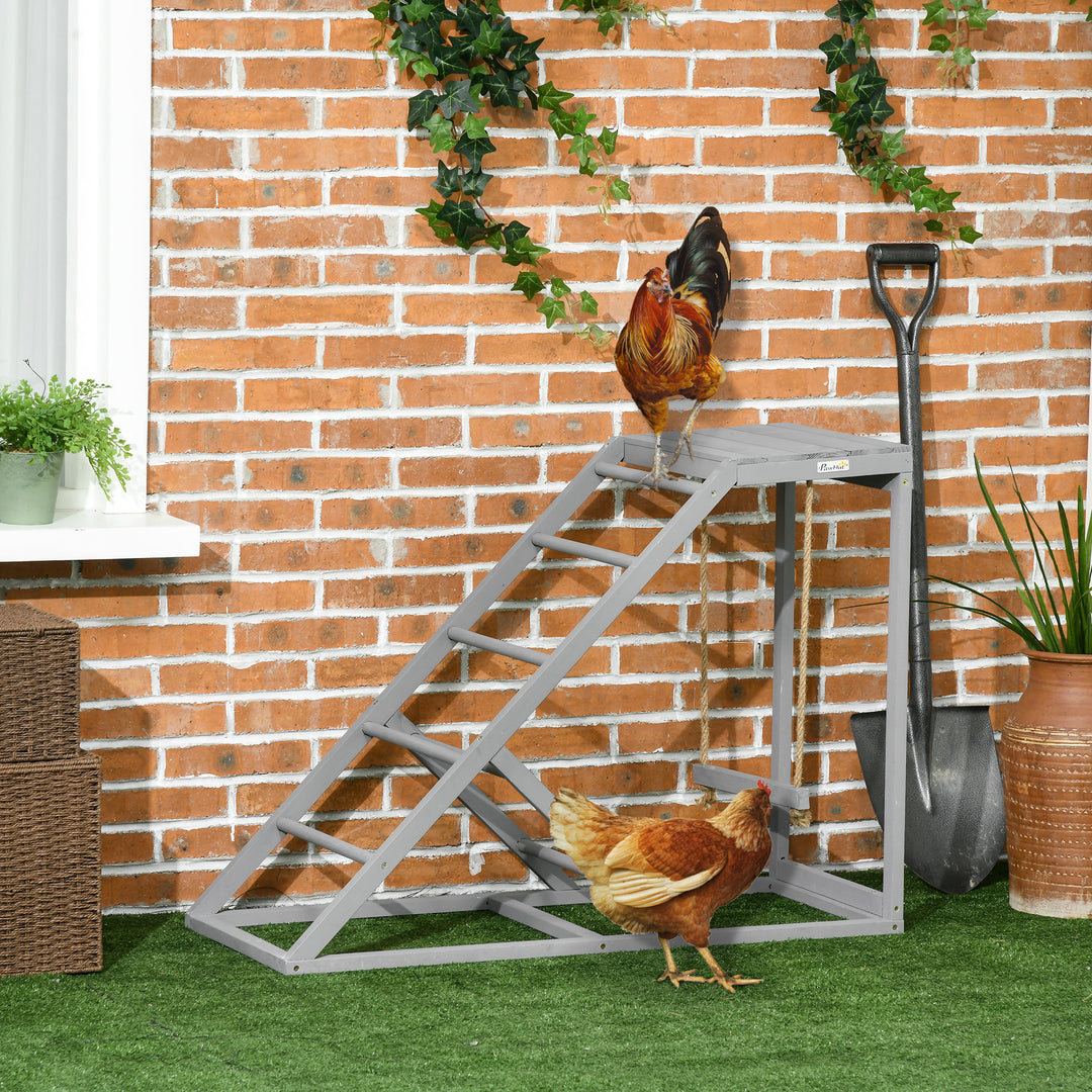 PawHut Interactive Chicken Coop Toy Set, Wooden with Swing, Ladder, Platform, Entertaining Pet Accessory, Grey | Aosom UK