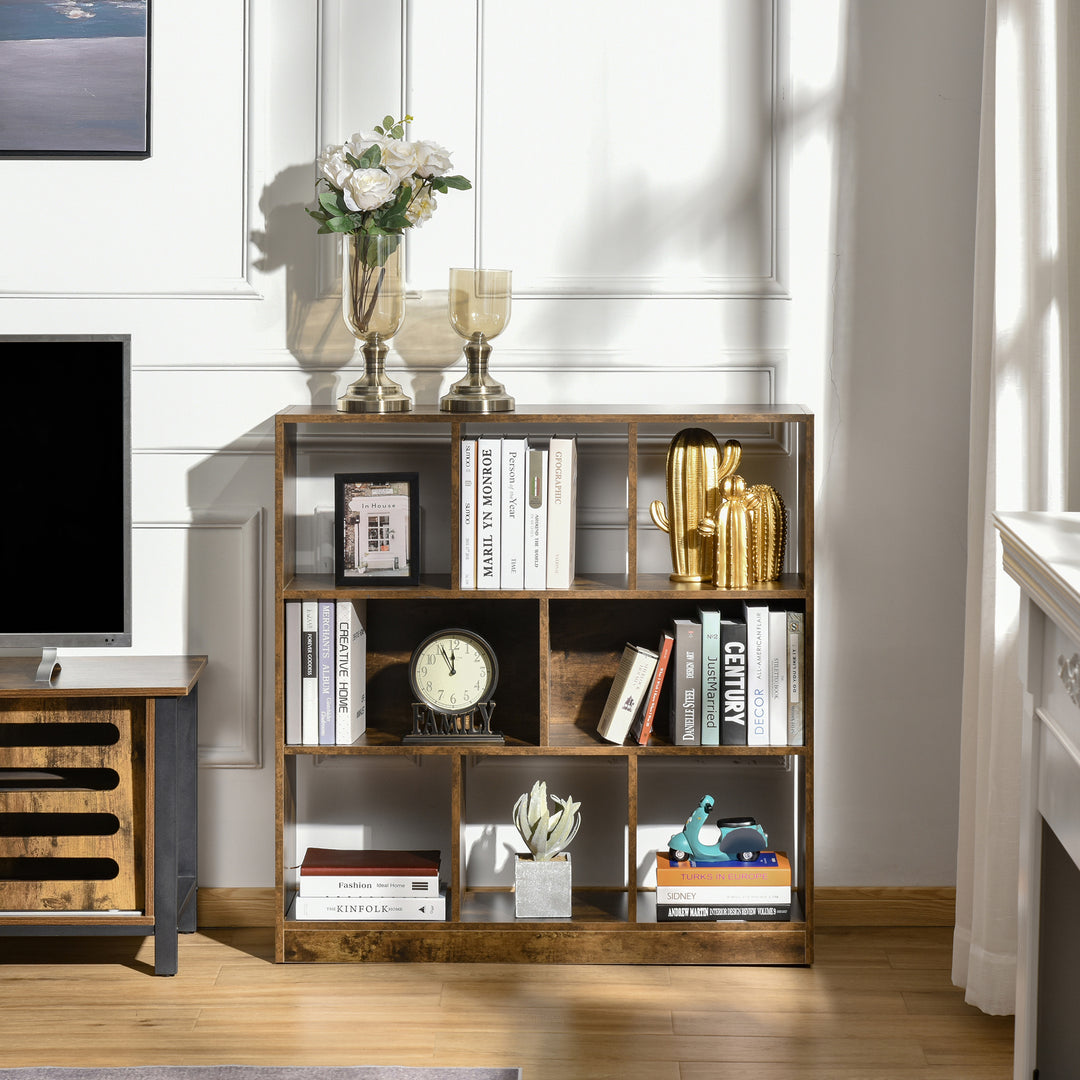 3-Tier Bookcase, Storage Shelf Unit with Open Compartments, for Living Room, Bedroom, Office, Divider, 97.5 x 30 x 100 cm, Rustic Brown