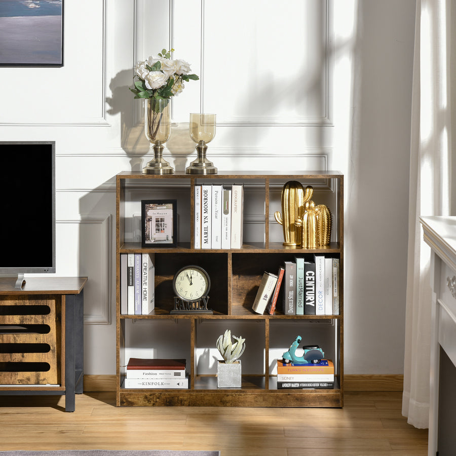 3-Tier Bookcase, Storage Shelf Unit with Open Compartments, for Living Room, Bedroom, Office, Divider, 97.5 x 30 x 100 cm, Rustic Brown
