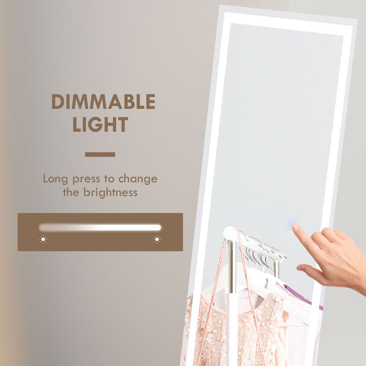 HOMCOM LED Dressing Mirror, Free Standing or Wall Mounted Bedroom Mirror with Dimmable & 3 Colour Lighting, White | Aosom UK