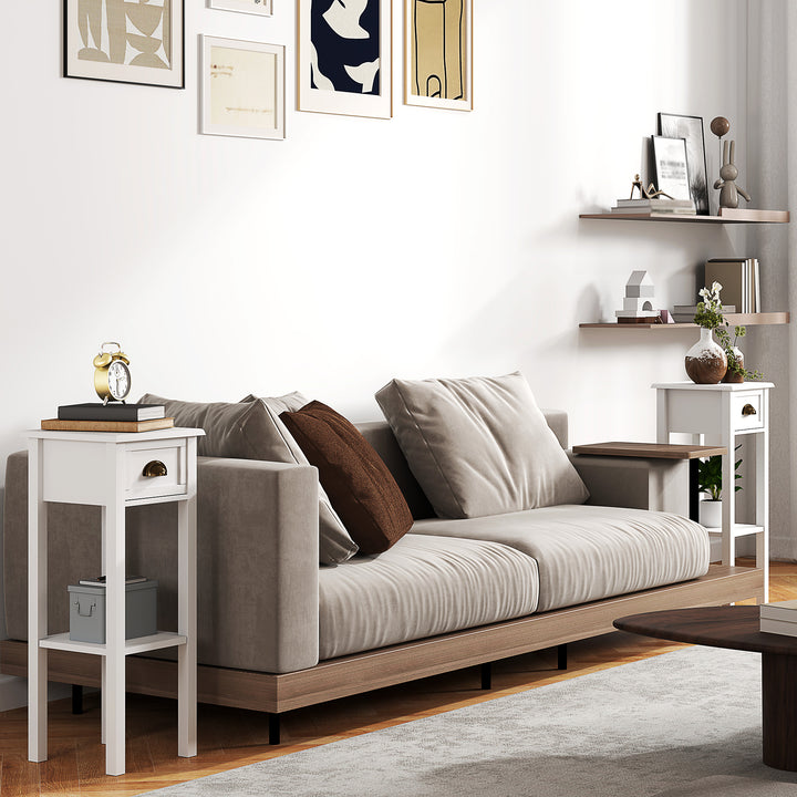 2-Tier Side Tables Set of 2 with Drawer and Shelf, 2 Pieces Bedside Ta