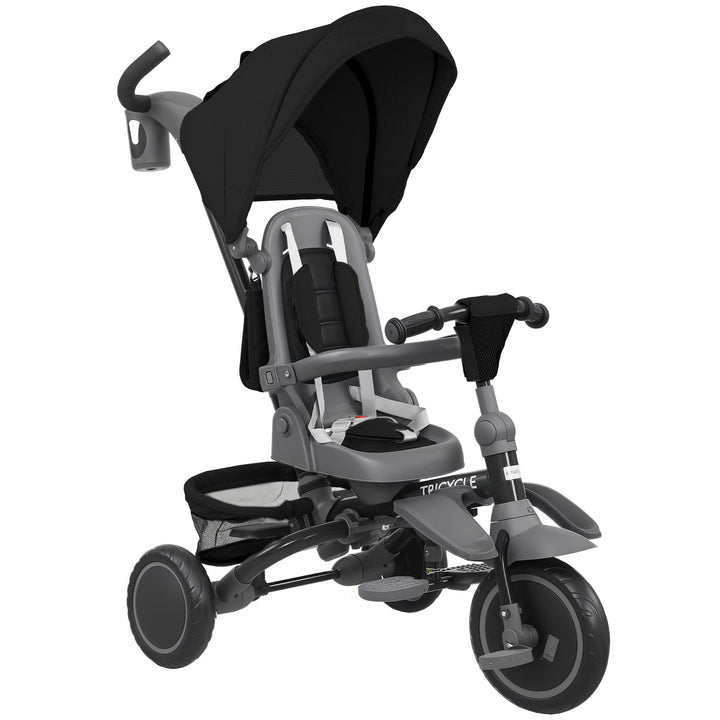 AIYAPLAY 6 in 1 Foldable Kids Trike with Adjustable Parent Handle &amp; Canopy for Ages 1-5 - Black