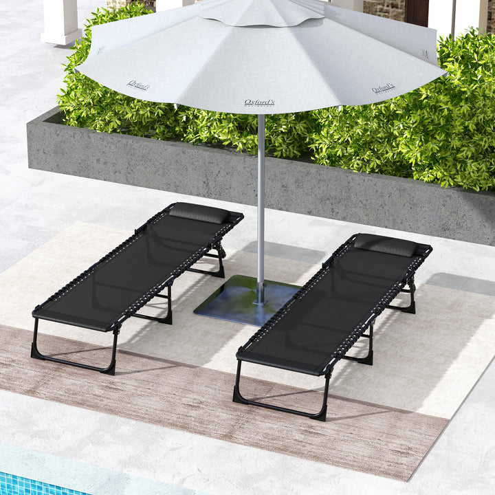 Set of Two Folding Sun Loungers, with Four-Position Backs - Black