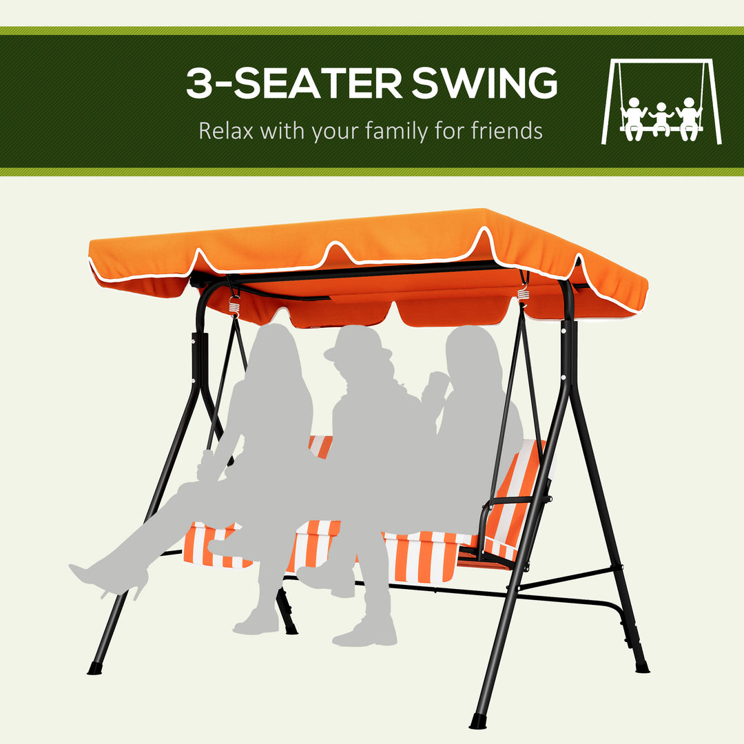 3 Seater Garden Swing Chair, Outdoor Swing Chair with Adjustable Canopy, Mental Frame & Cushions, Orange