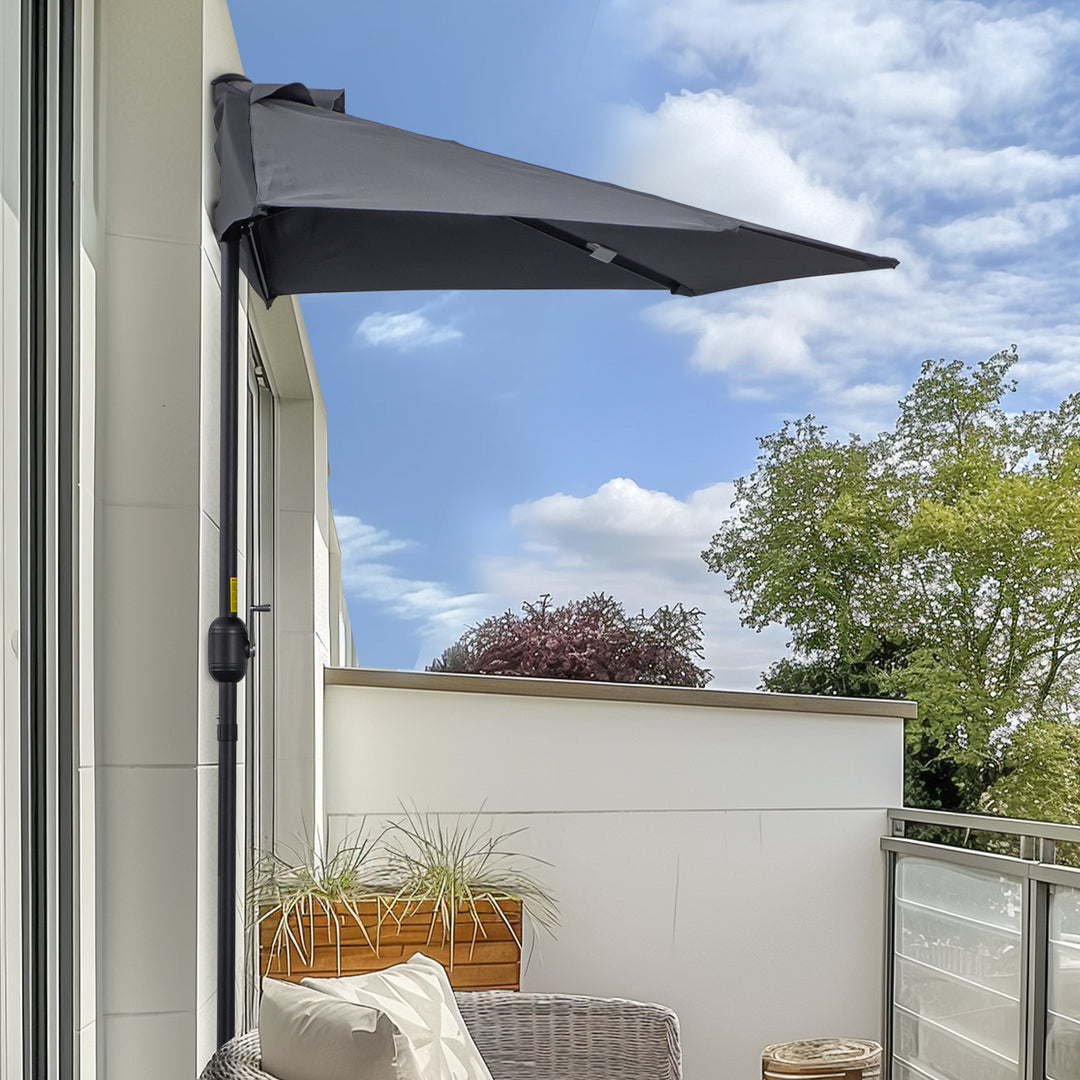 MCL 2.7m Garden Half Parasol, Outdoor Balcony Umbrella with 5 Steel Ribs, Patio Sun Shade, Grey