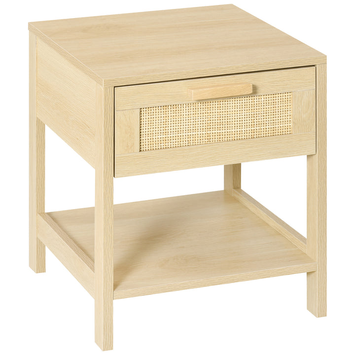 MCL Nightstand with Rattan Drawer and Storage Shelf, Bedside End Table for Bedroom, Living Room