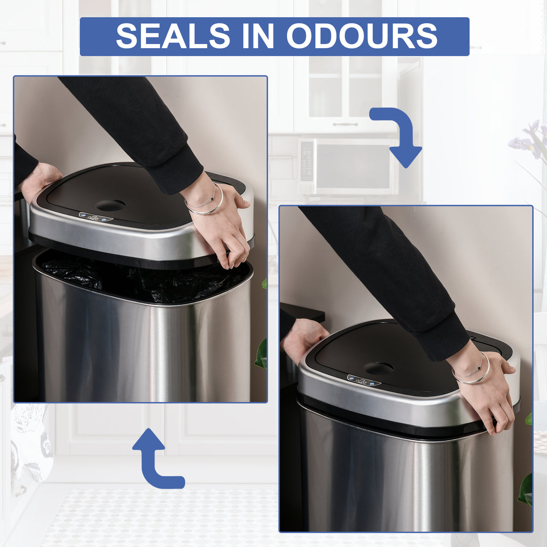 HOMCOM Stainless Steel Sensor Dustbin Automatic Touchless Rubbish Garbage Waste Bin 48L | Aosom UK