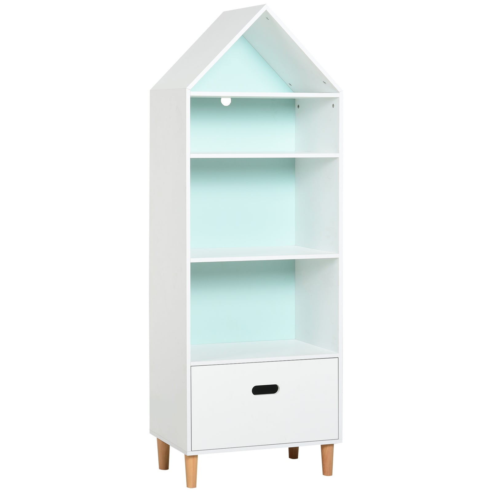 Kids Children Wooden Bookcase w/Drawer Bedroom Furniture Bookshelf Storage Rack Display Unit Toys Games Organisation Cabinet Pink Blue Back Panel 50 x 30 x 142 cm