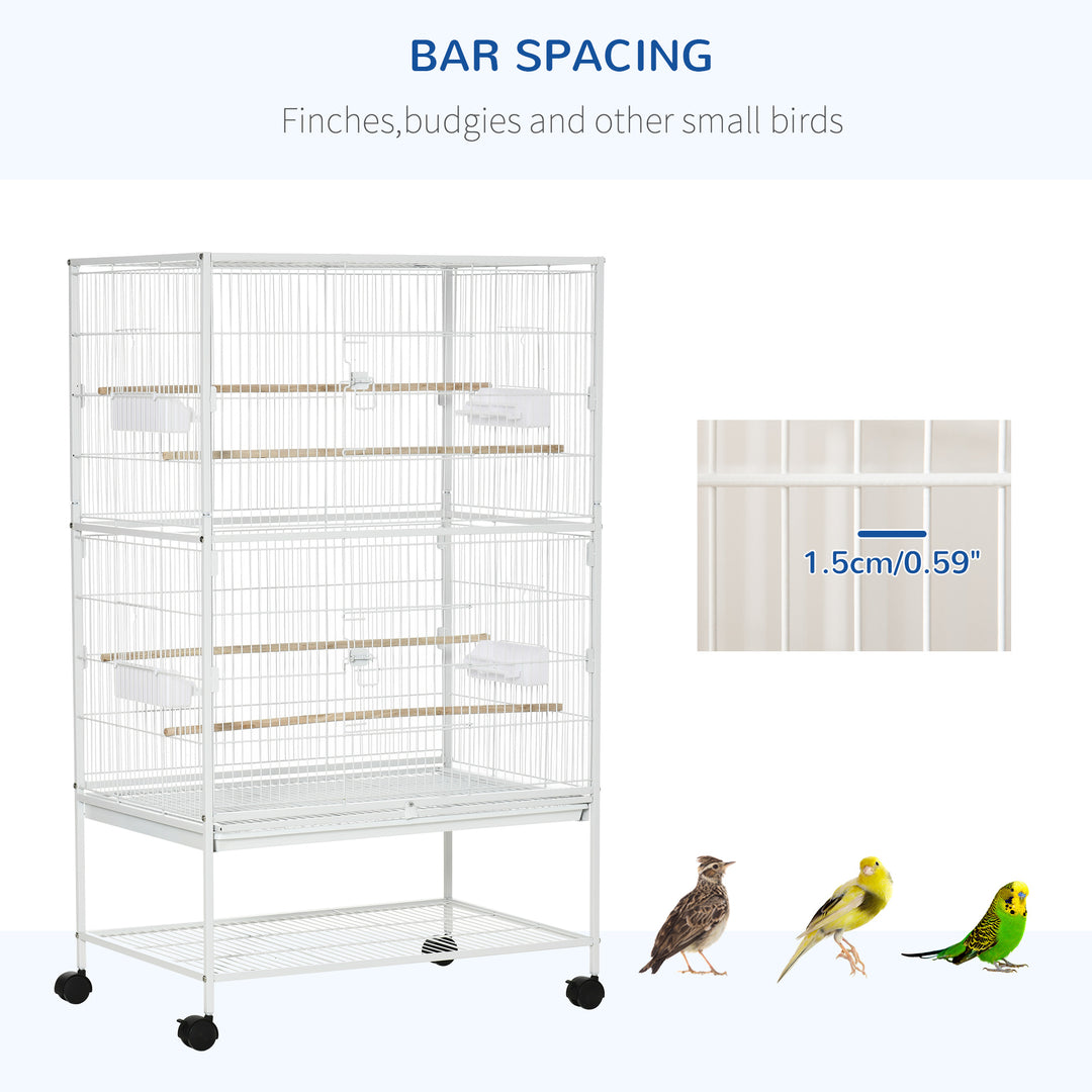 MCL Large Bird Cage Budgie Cage for Finch Canaries Parakeet with Rolling Stand, Slide-out Tray, Storage Shelf, Food Containers, White