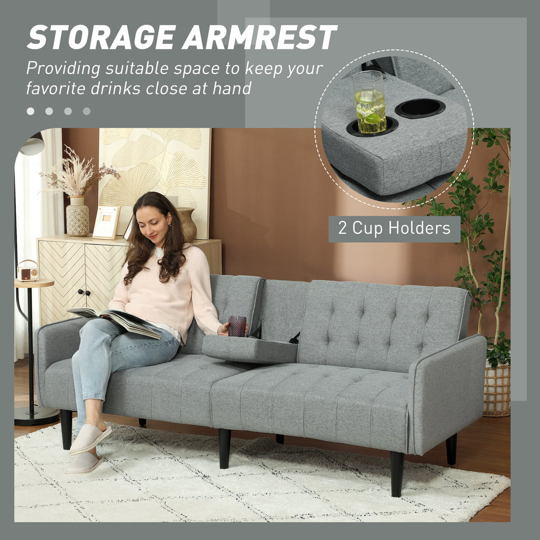 Three-Seater Sofa Bed, with Cupholders - Light Grey