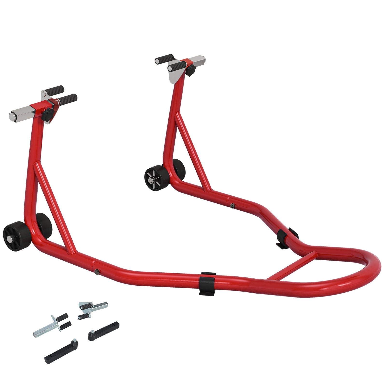 Front Motorcycle Paddock Stand Motorbike Stand with Anti-Slip Mat, U-Shaped and L-Shaped Adapters, 200 kg Capacity, for 18", 17" and 10" Tyre, Red
