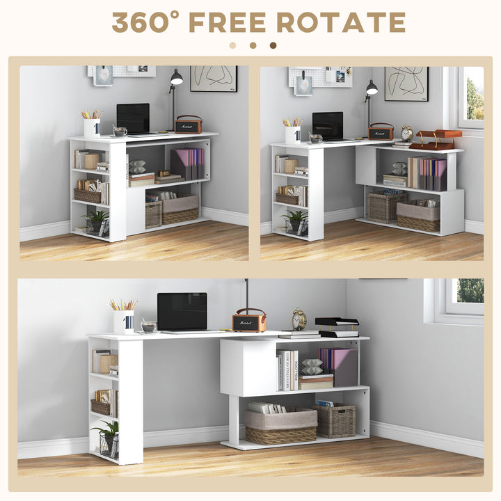 Corner Computer Desk, L Shaped Desk with 360° Rotating Bookshelf, 120L