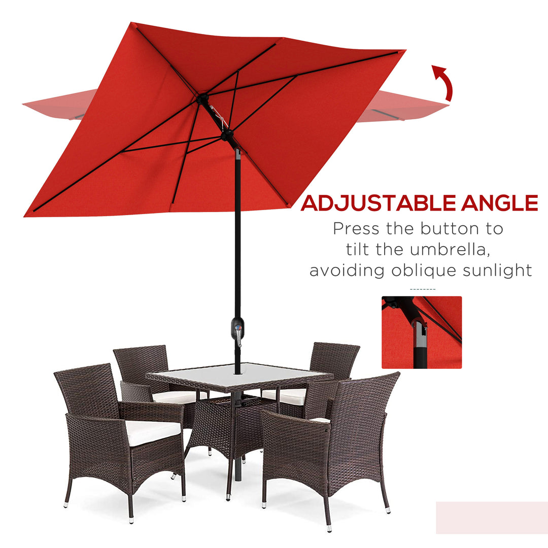 2 x 3(m) Garden Parasol Umbrella, Rectangular Outdoor Market Umbrella Sun Shade with Crank & Push Button Tilt, 6 Ribs, Aluminium Pole, Wine Red
