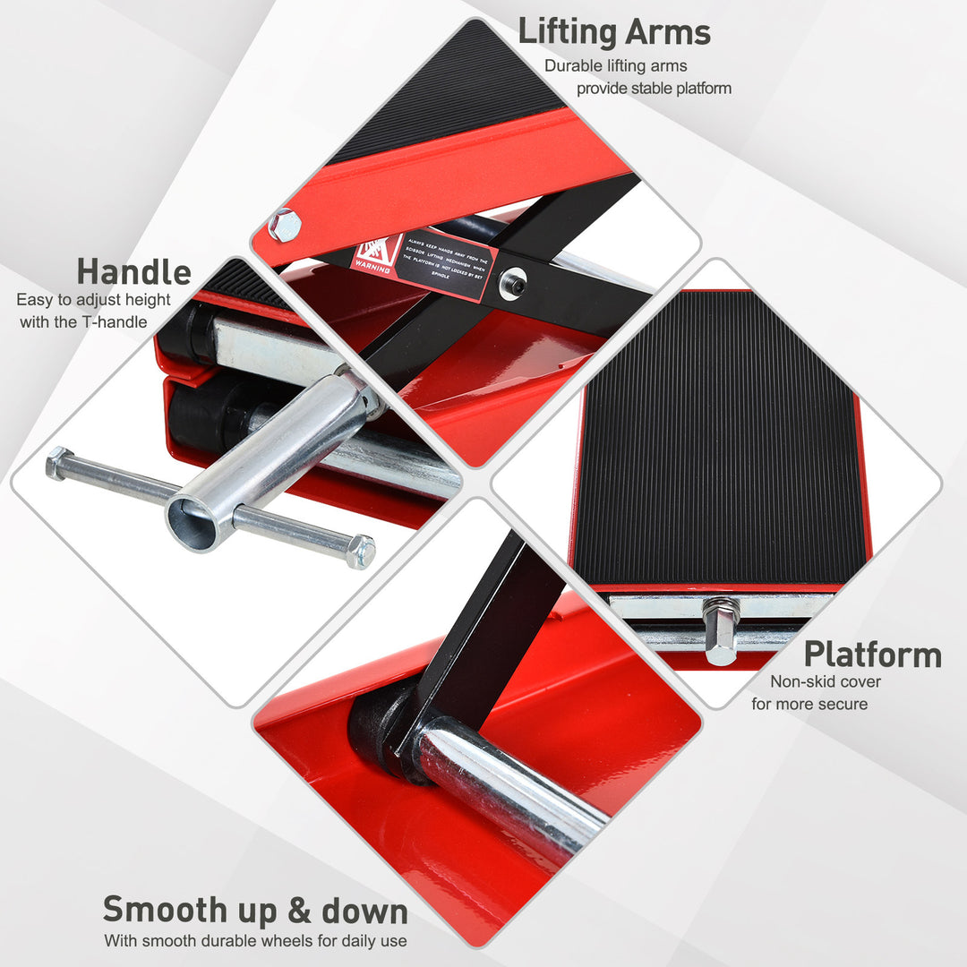 500KG Motorcycle Lift Scissor Jack, Height Adjustable Motorbike Stand with Anti-Slip Wide Deck, Heavy Duty Steel Motorbike Repair Lift Hoist Stand for Home Garage, Red