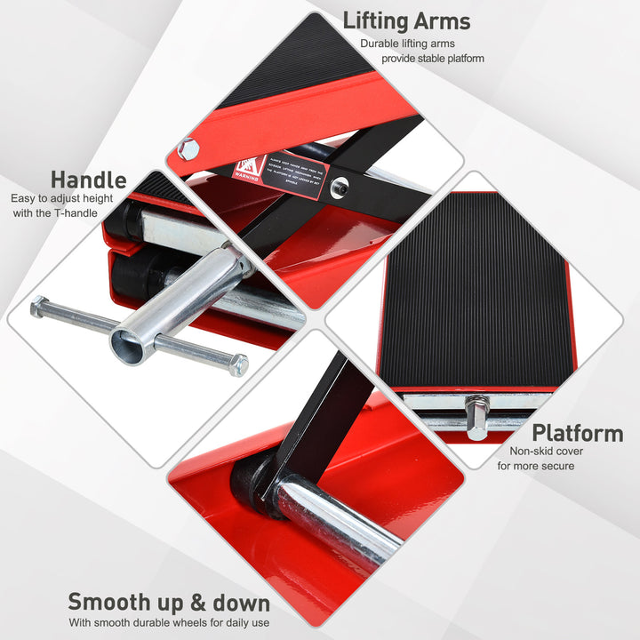 500KG Motorcycle Lift Scissor Jack, Height Adjustable Motorbike Stand with Anti-Slip Wide Deck, Heavy Duty Steel Motorbike Repair Lift Hoist Stand for Home Garage, Red