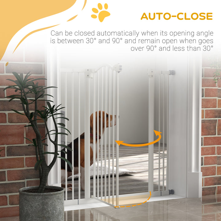 Pressure Fit Dog Stair Gate No Drilling Safety Gate Auto Close for Doorways, Hallways, 74-100cm Adjustable, 94cm Tall, White