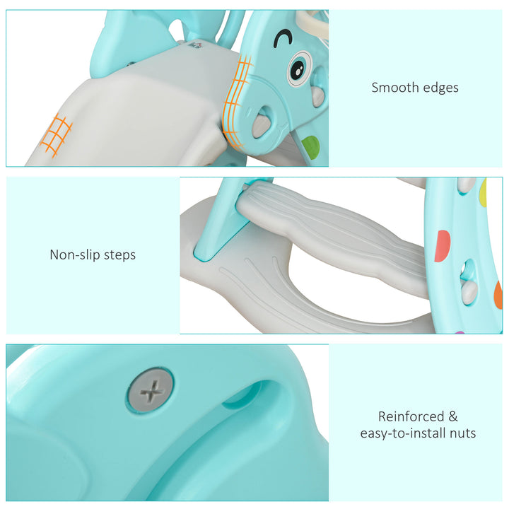 MCL Kids Slide 2 in 1 Toddler Freestanding slide with Basketball Hoop Indoor/Outdoor Use Deer Shaped for 18 months -4 Years Old Blue