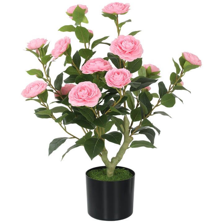 65cm Artificial Camellia Flower Plant in Pot with 116 Lush Leaves &amp; Mo